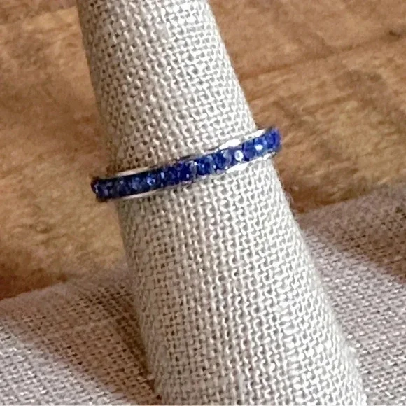 Blue Sapphire Colored CZ Stainless Steel Eternity Band Ring September Birthstone - Picture 5 of 7